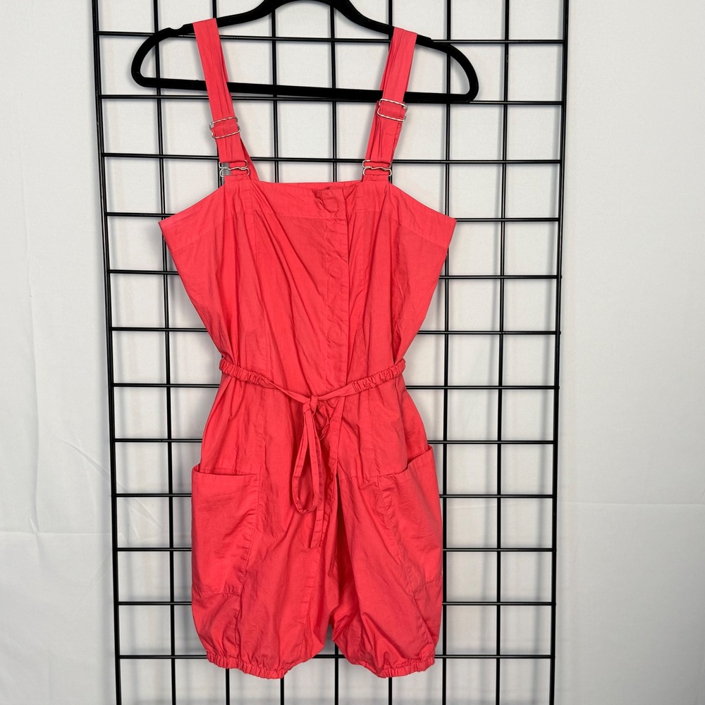 Johnny Was Pete & Greta Romper Womens 6 Coral Pink Bubble Hem Boho Casual